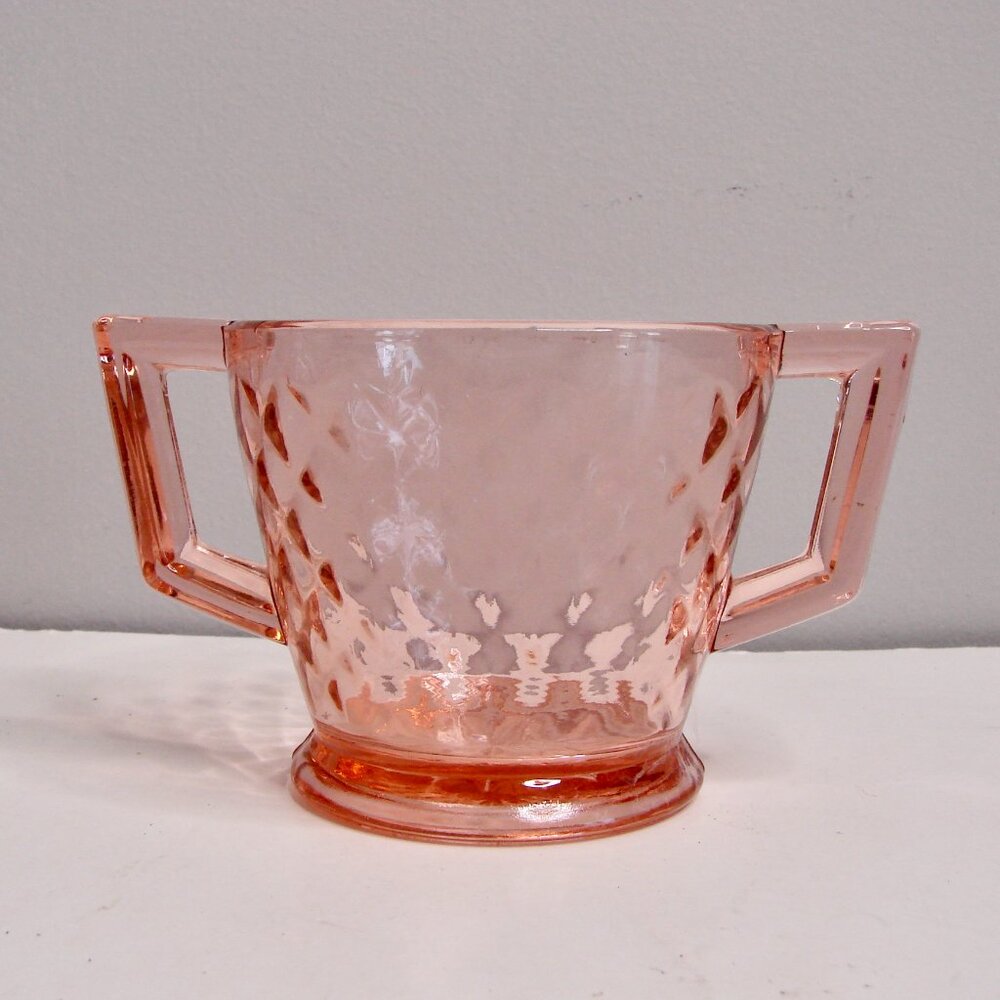 Vintage Pink Depression Glass Sugar Bowl  Imperial Glass Ohio Company Diamond